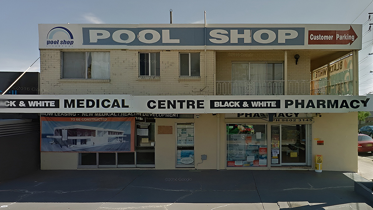 Black and White Medical Centre Pharmacy Image Snipped from google map