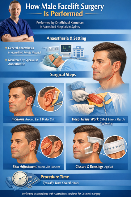 Male facelift South West Sydney – also known as male face and neck lift by Dr Michael Kernohan