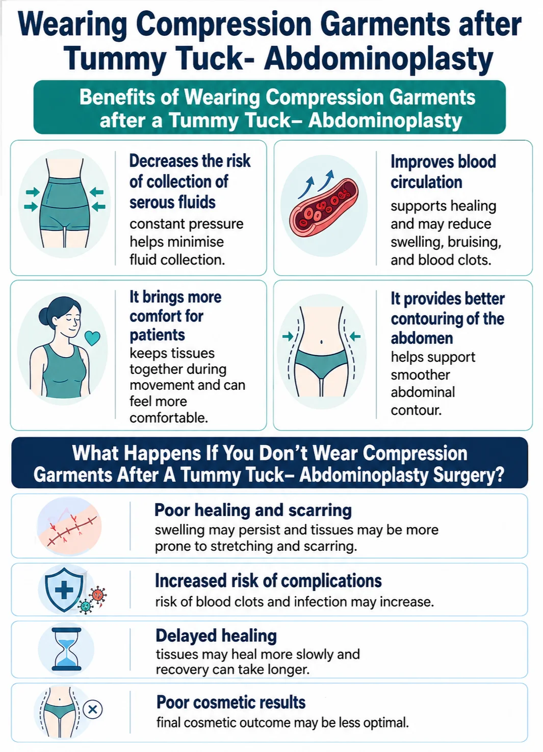 Wearing compression garments after tummy tuck infographic image by Dr Kernohan