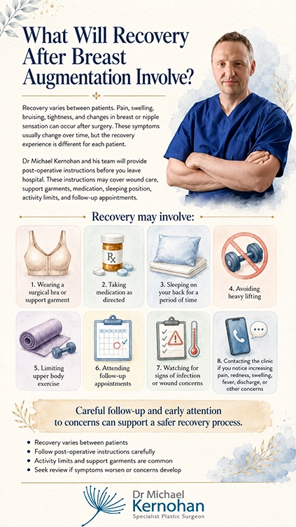 What recovery after breast augmentation may involve