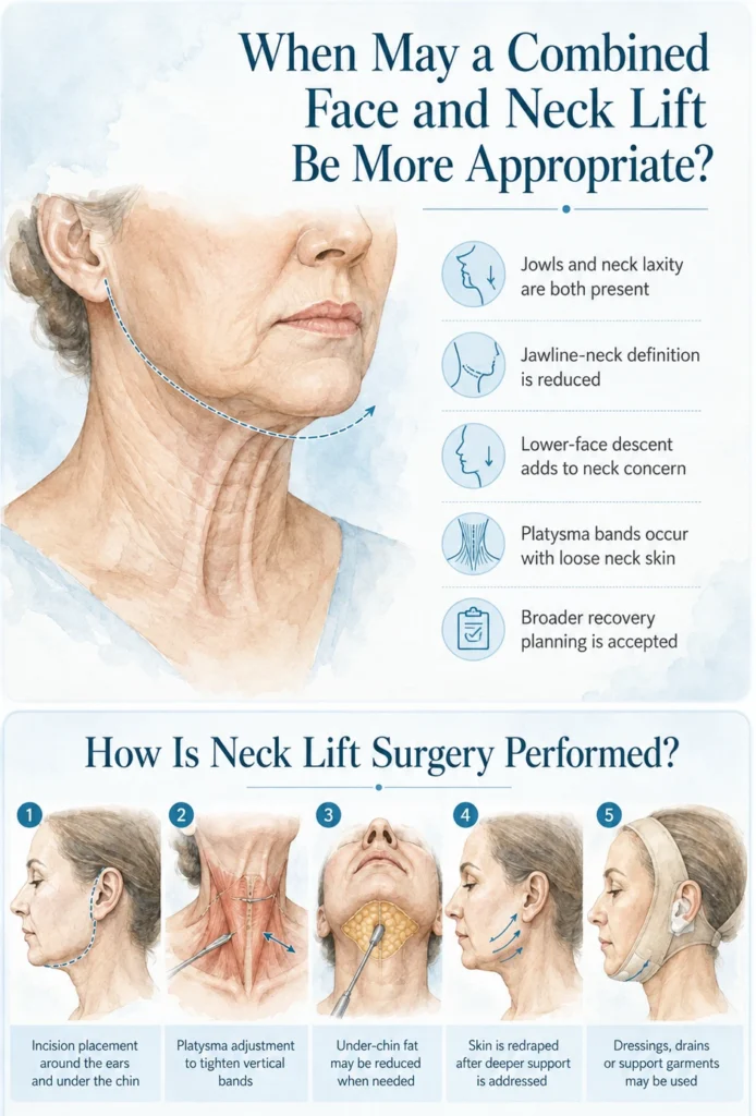 When may a combined face and neck lift be more appropriate?
